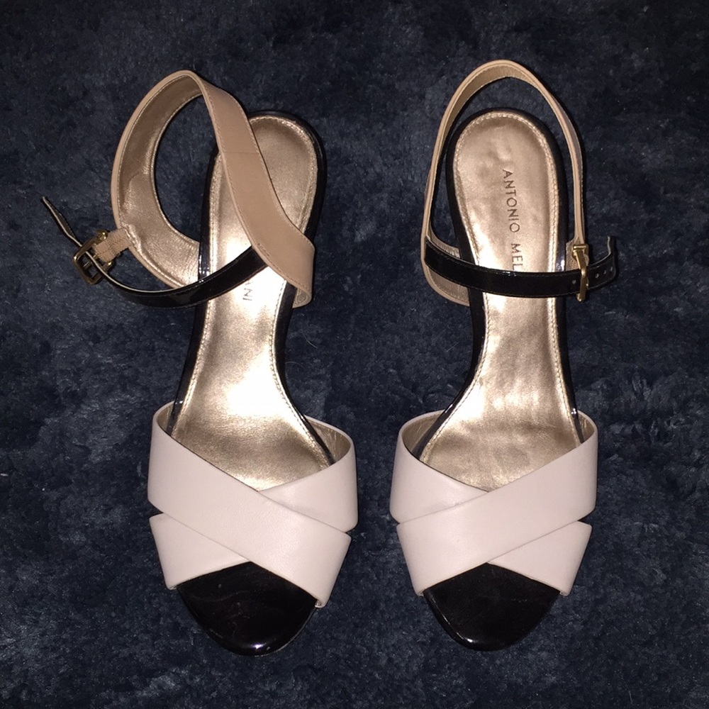 Nude, white and black heels